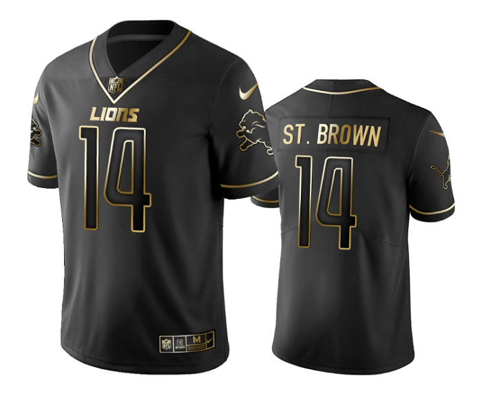 Men's Black Gold Edition Detroit Lions #14 Amon-Ra St. Brown Stitched Jersey